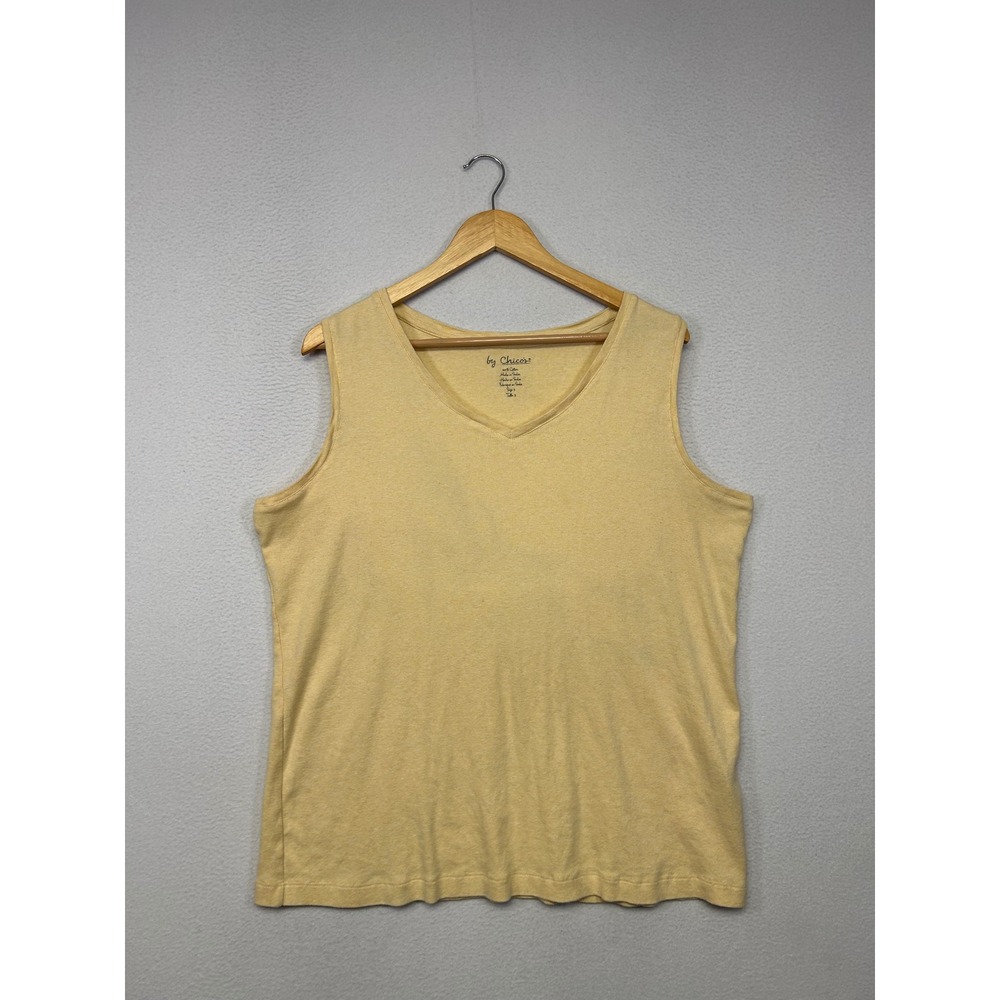 Minimalist Basic Chicos Women Size 3 Yellow Cotton V-Neck Tank Top